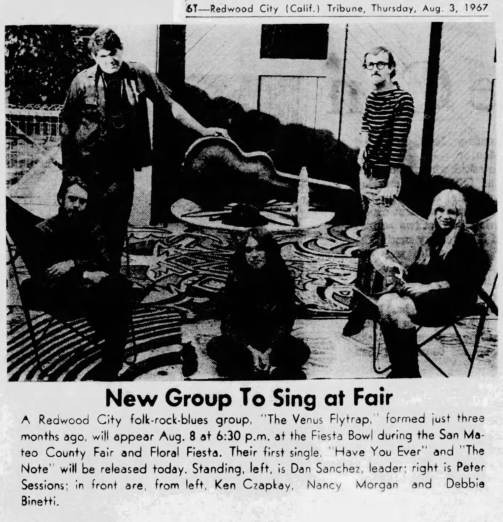 Redwood City Tribune clipping from August 3 1967