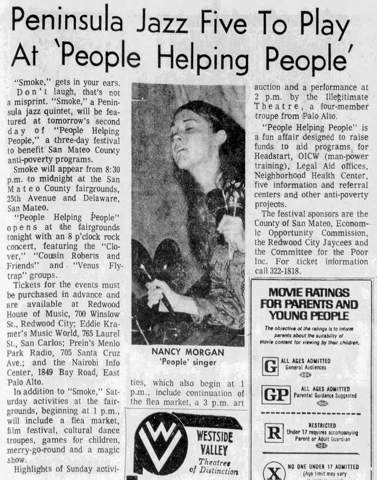 Redwood City Tribune clipping from May 29 1970 with a photograph of Nancy Morgan