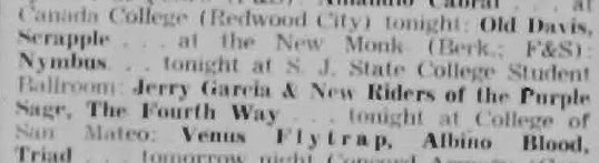 San Francisco Chronicle entertainment listings for October 17 1969